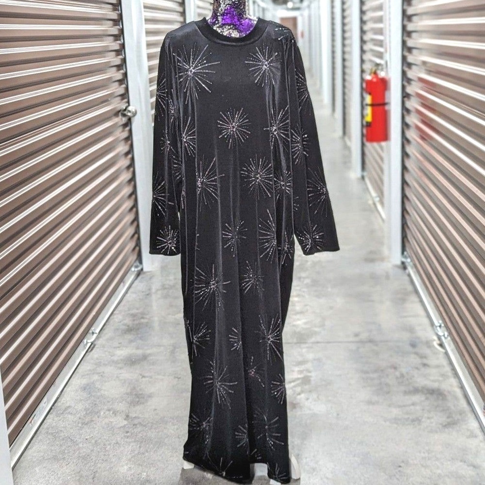 Whimsigoth Celestial Witchy‎ Black Velvet Starburst LS Maxi Dress NWT Torrid 6x